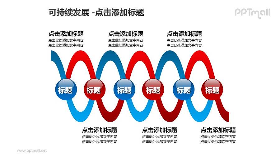 可持续发展——多个并列的小球双螺旋图形PPT模板素材