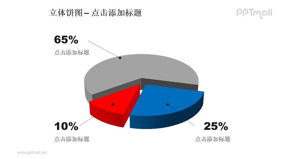 立体饼图——3部分对比关系饼状图PPT模板素材