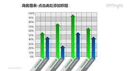 商务图表——蓝绿对比箭头样式的簇状柱形图PPT模板素材