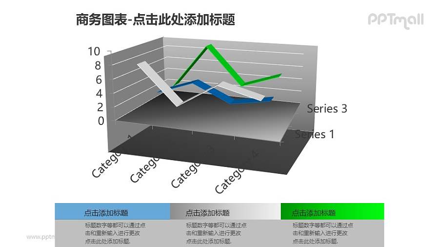 商务图表——三维折线图+文本框PPT图形素材