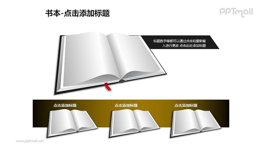 书本——1+3并列的书本PPT图形模板