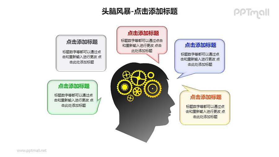 头脑风暴——人物头像+气泡对话框PPT素材模板