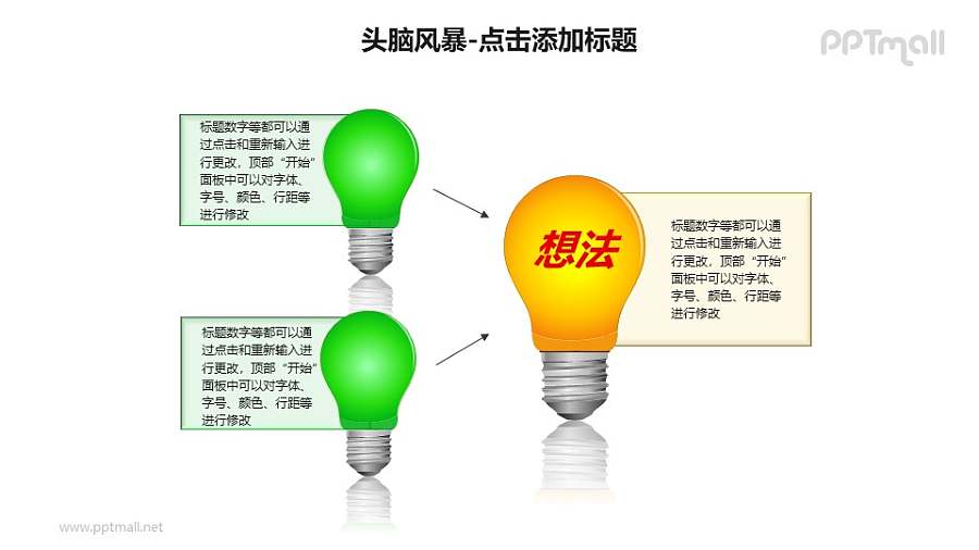 头脑风暴——2+1绿色灯泡PPT素材模板