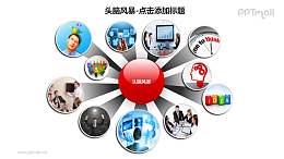 头脑风暴——从中心向四周发散的圆球PPT素材模板