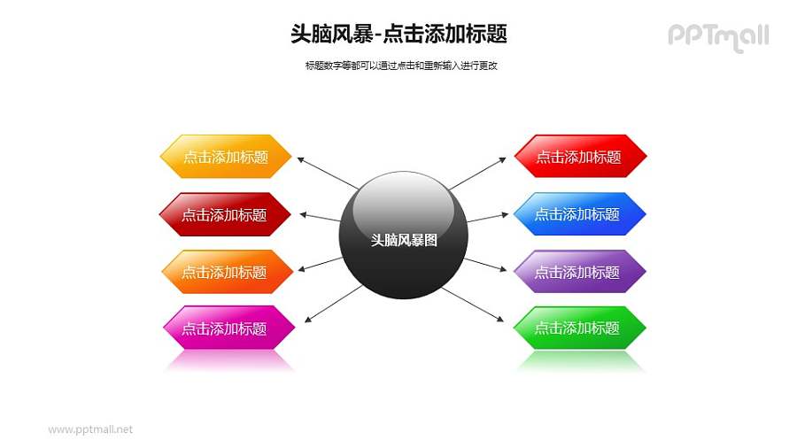 头脑风暴——圆球+8个彩色箭头的PPT素材模板
