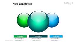 小球——3个蓝绿色玻璃球+文本框PPT模板素材