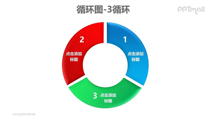 循环图——红蓝绿3部分循环关系PPT素材模板