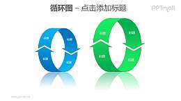 循环图——蓝绿两组立体循环箭头PPT素材模板
