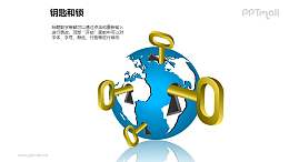 钥匙和锁——4把插入地球的钥匙PPT素材模板