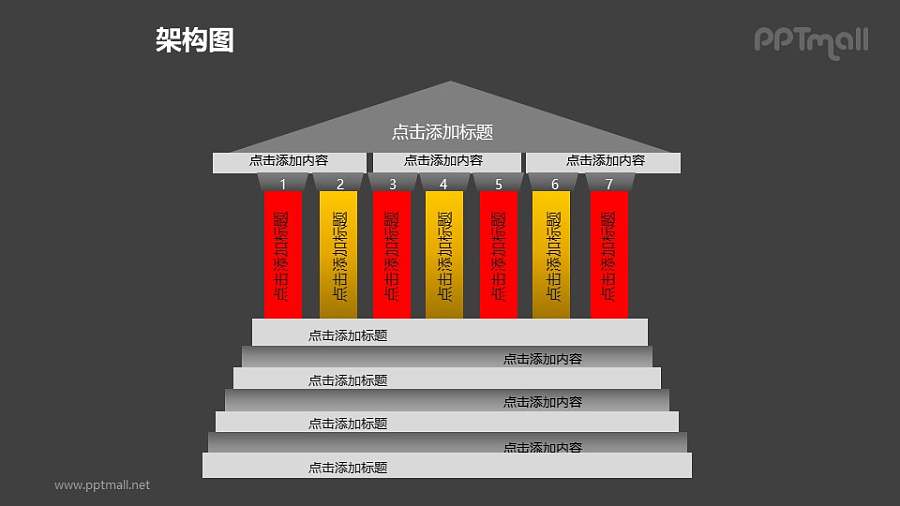 架构图——多级台阶建筑物样式的组织架构图PPT图形素材