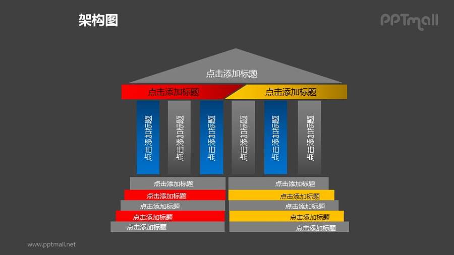 架构图——分为两列的建筑物样式的组织架构图PPT图形素材