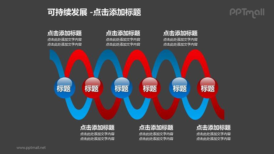 可持续发展——多个并列的小球双螺旋图形PPT模板素材