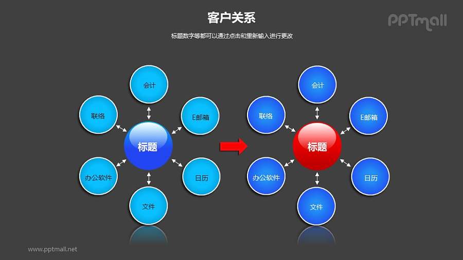 客户关系——两个蓝色花瓣样式的图形PPT模板素材