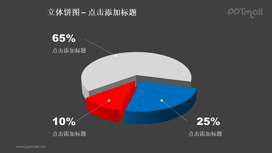 立体饼图——3部分对比关系饼状图PPT模板素材