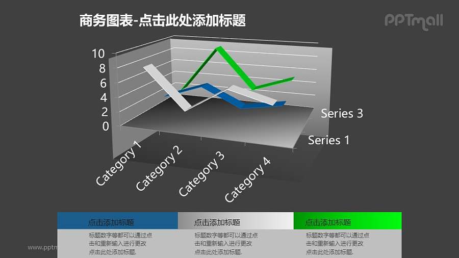 商务图表——三维折线图+文本框PPT图形素材