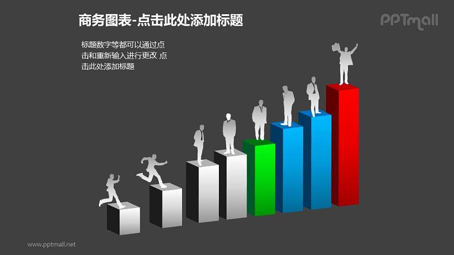 商务图表——三维柱形图+人物剪影PPT图形素材