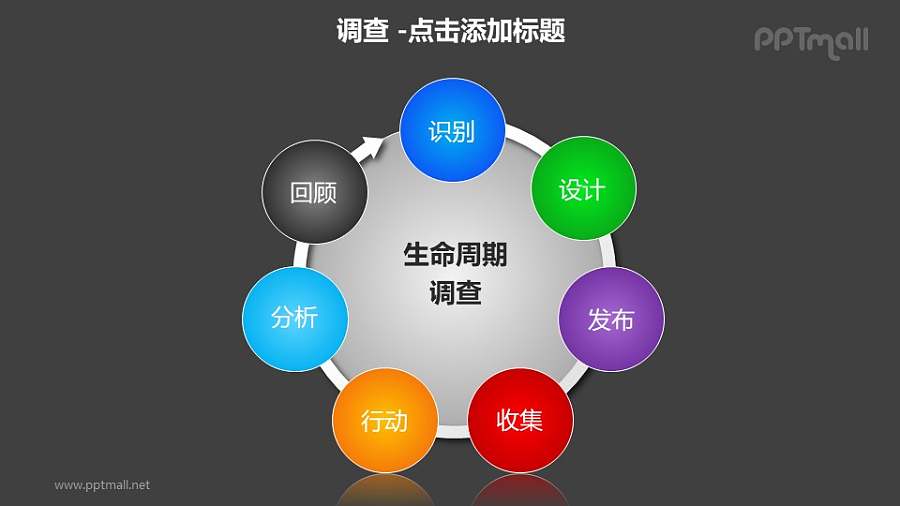 调查——生命周期调查7部分递进关系PPT图形模板