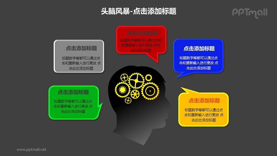 头脑风暴——人物头像+气泡对话框PPT素材模板