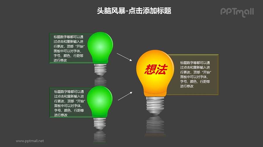 头脑风暴——2+1绿色灯泡PPT素材模板