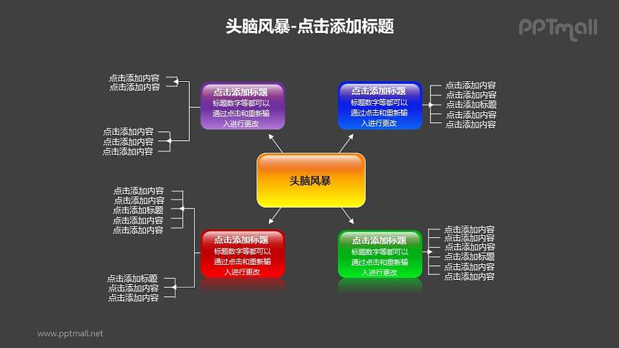 头脑风暴——5个彩色文本框PPT素材模板
