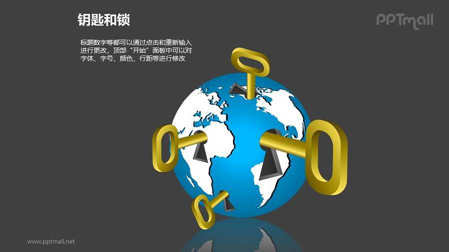 钥匙和锁——4把插入地球的钥匙PPT素材模板