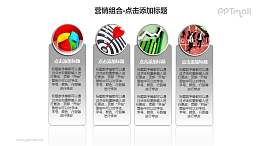 营销组合——4个并列的垂直图片重点列表PPT模板下载