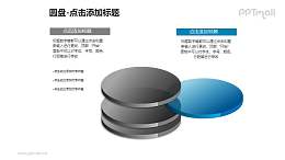 1+3分離的藍(lán)色半透明立體圓盤PPT模板下載