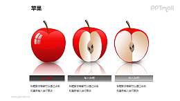 蘋果——1+2切開的紅色蘋果PPT模板素材