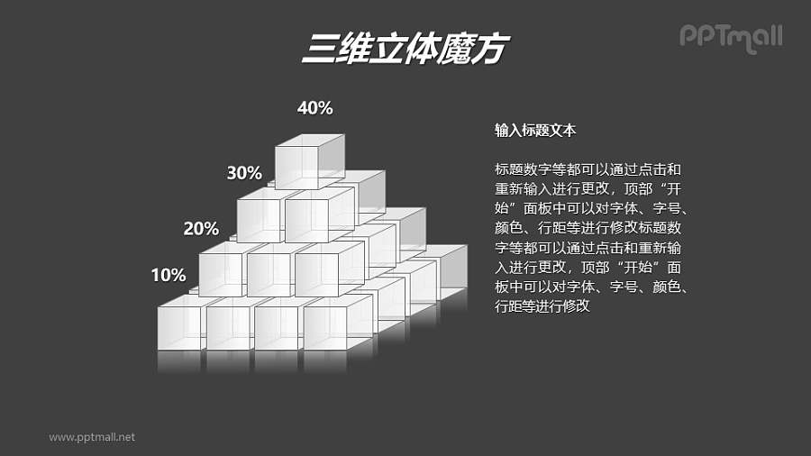 白色半透明四阶魔方层次分析图PPT模板素材（4）