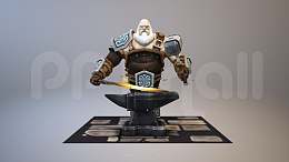 抡着铁锤造宝剑的游戏人物3D模型PPT素材