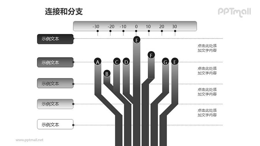连接与分支——灰色分支对比关系PPT模板素材