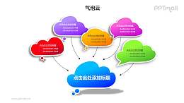 5+1彩色的气泡云汇聚关系PPT模板素材