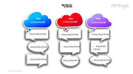 三组并列的气泡云对比关系PPT模板素材