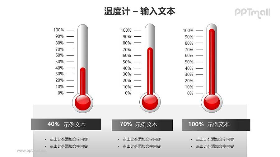 三个并列的红色温度计PPT模板素材