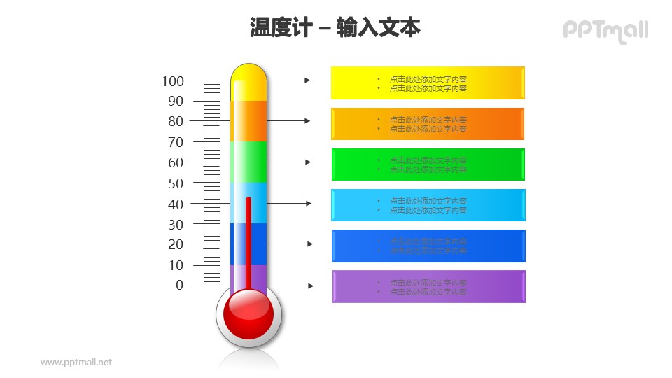 彩色温度计六层次对比关系PPT模板素材