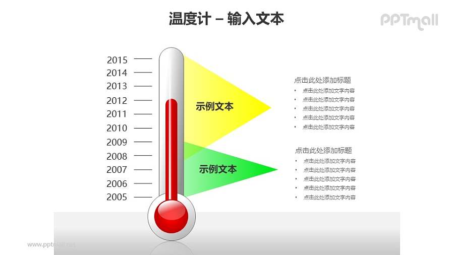红色温度计+黄绿文本框PPT模板素材