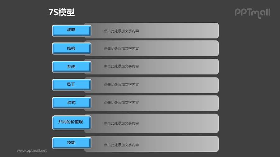 7S模型——蓝色列表PPT模板素材