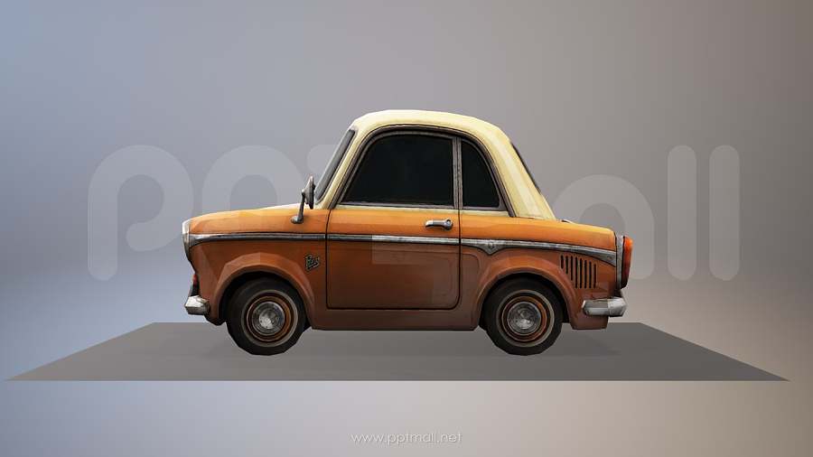 复古怀旧的mini/smart小汽车3D模型PPT素材