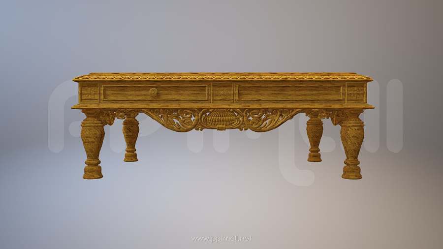 中国风木质桌子3D模型PPT素材