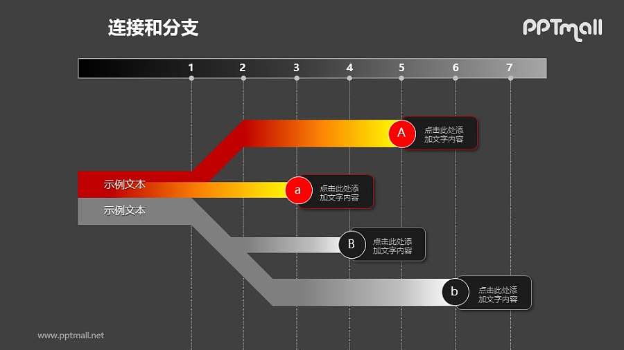 连接与分支——红灰大分支+小分支PPT模板素材