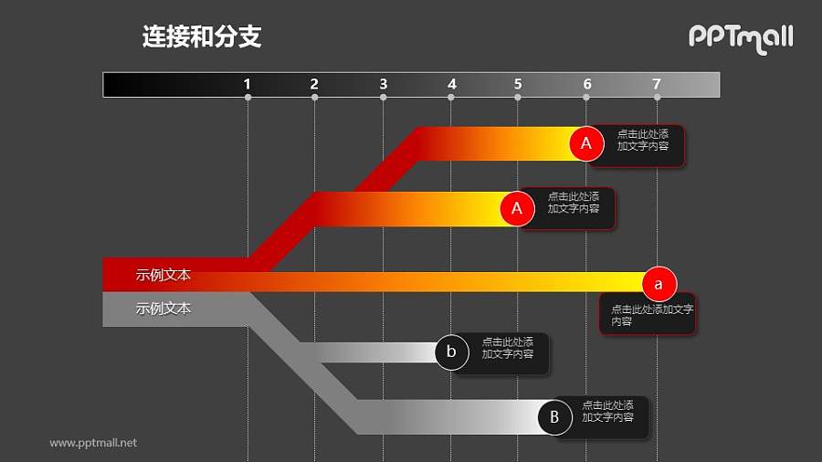 连接与分支——红灰5部分总分关系PPT模板素材