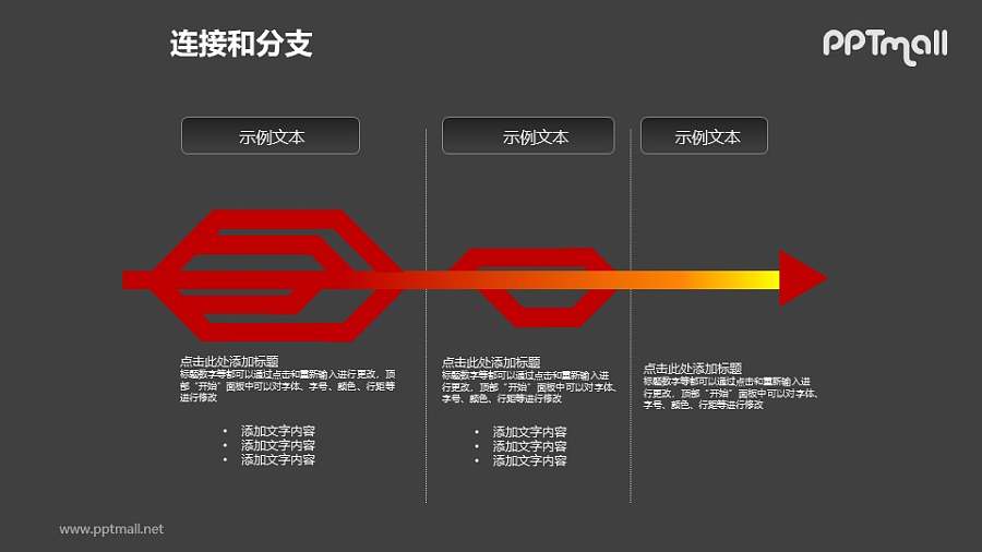 连接与分支——红色箭头三部分递进关系PPT模板素材