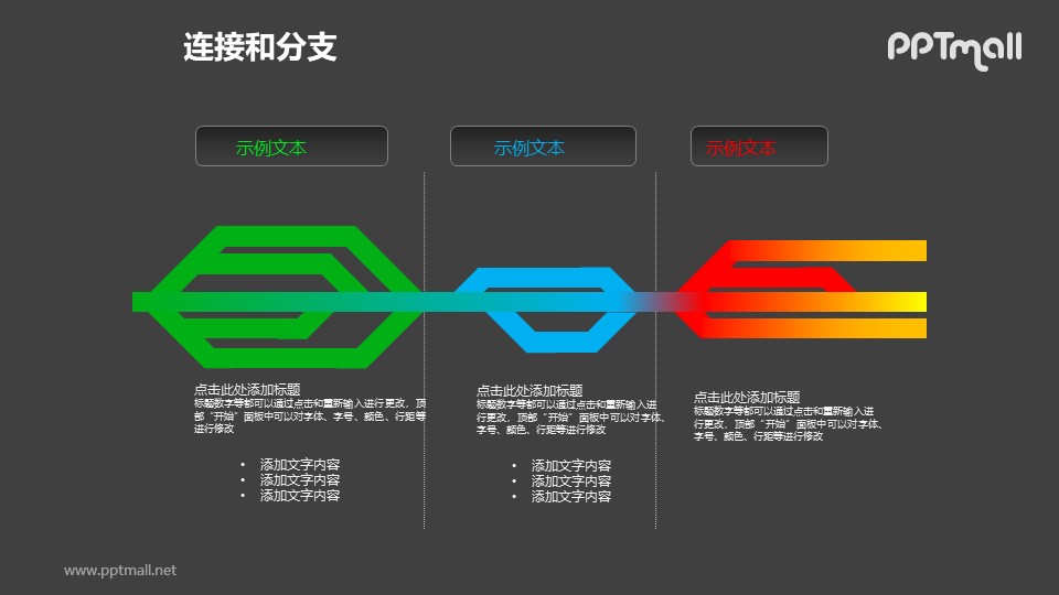 連接與分支——三部分對(duì)比關(guān)系PPT模板素材