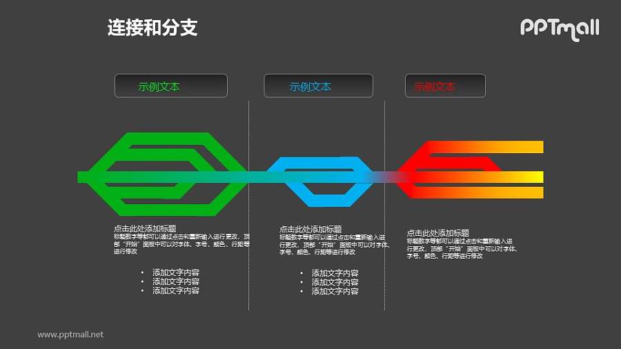 连接与分支——三部分对比关系PPT模板素材