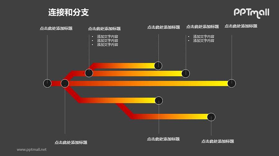 连接与分支——横向的树状结构图PPT模板素材