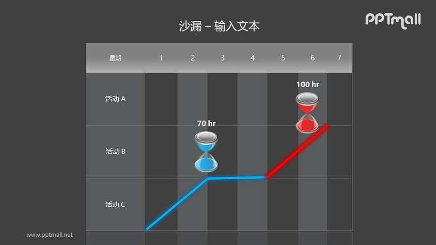 活动记录表格上的红蓝沙漏PPT模板素材