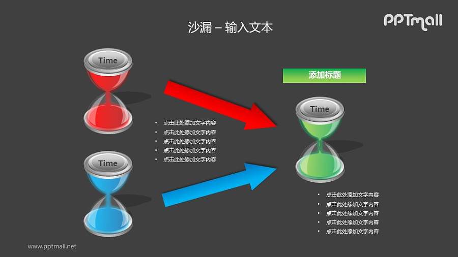三个沙漏总分关系PPT模板素材