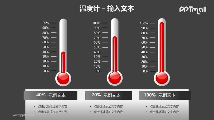 三个并列的红色温度计PPT模板素材