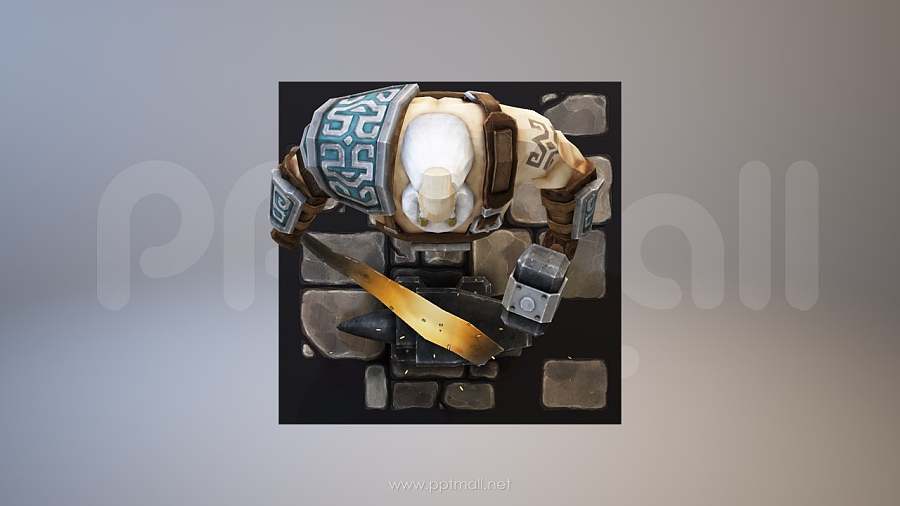 抡着铁锤造宝剑的游戏人物3D模型PPT素材