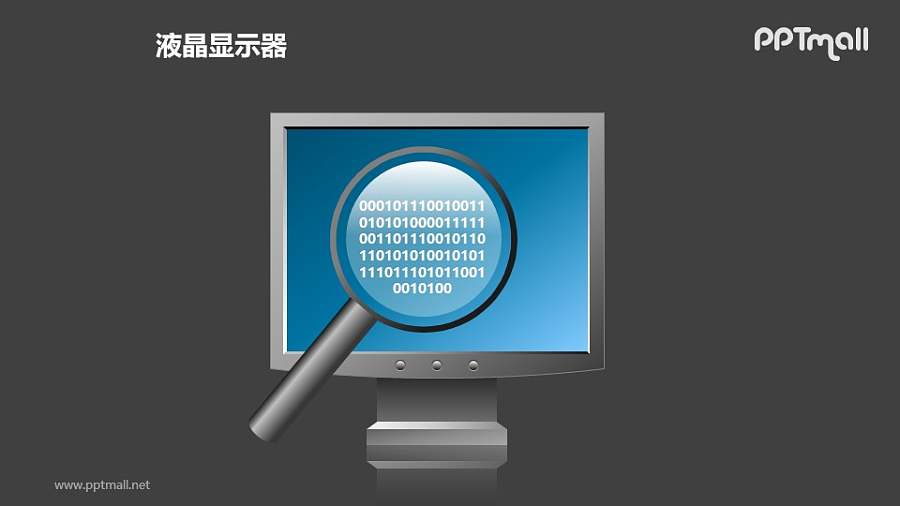 放大镜+液晶显示器PPT模板素材